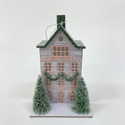 China 2022 Popular New Christmas Gift European Hot Sale Christmas Paper House Christmas Ornaments Home Decoration Green Villa Four-story Ornament for sale