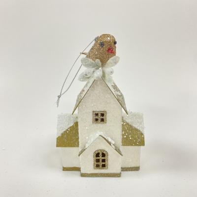 China 2022 Best Selling Golden Christmas Paper Bird House Villa Popular Christmas Gift Europe Xmas Ornaments Home Decoration Ornaments for sale