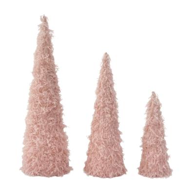 China China Wholesale Paper Supplier Christmas Cone Tree Pink Plush Ornament Set For 3 for sale