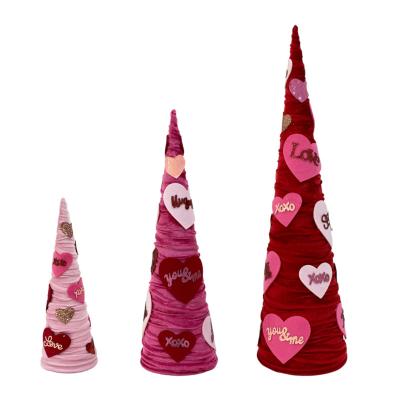 China Red Pink Christmas Tree Paper Cones Heart Set For 3 Love Crafts Decorations Table Decor for sale