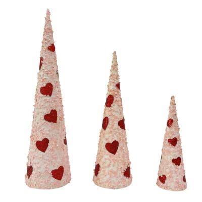 China Pink Tree Paper Cones Christmas Love Crafts Decorations Table Decor Fireplace Decor Set For 3 for sale