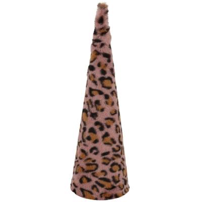 China 2022 Hot Selling Festival Home Decoration New Plush Pink Leopard Print 18 Inch Christmas Thick Paper Tree Cone Feels Good for sale