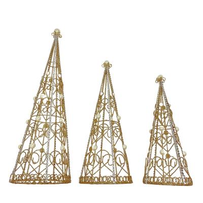 China China Supplier Wholesale Home Festival Decoration Gold Pearl High Grade Iron Christmas Cone Tree Illustration 12