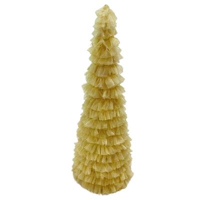 China Festival Home Decoration Europe Christmas Cone Paper Lace Yellow Window Table Decorations 2022 Best Selling 14Inch for sale