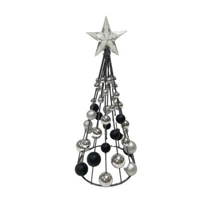 China Wholesale China Supplier Black And White Home Festival Decoration Iron Christmas Cone Tree Beads Desktop Decorations 13.5Inch Plastic Stereo Stars for sale