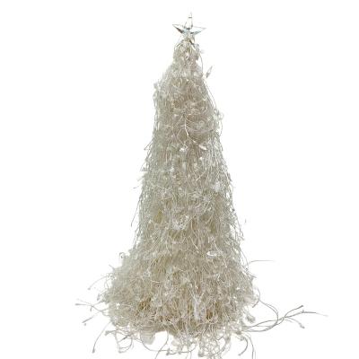 China 2022 New Products Festival Decorations 13Inch Desktop Christmas Tree Popular White Long Haired Paper Cone Christmas Small for sale