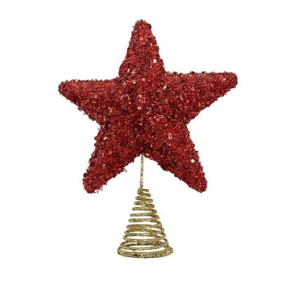 China Christmas Tree Decoration Factory Direct Sales 13Inch Star Pentagon Gold Powder Glitter Christmas Tree Top Red Top Decorations for sale