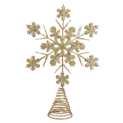 China 2022 Classic European Hot Selling Iron 12.5 Inch Three-Dimensional Golden Christmas Tree Hollow Top Star Design Snowflake Sequins for sale