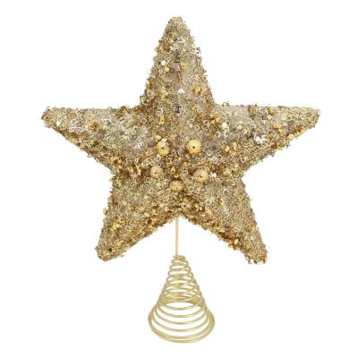 China Hot Selling Christmas Tree Decoration New 13 Inch Star Top Star Decoration Gold Foam Tree Letter Five-pointed Gold Shell Flower Small Pearl Sequins for sale