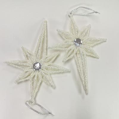 China Wholesale Popular Christmas Product Decoration Hard Plastic White Unique Design Silver Tree Star Made in China With Gemstone Sash Rope for sale