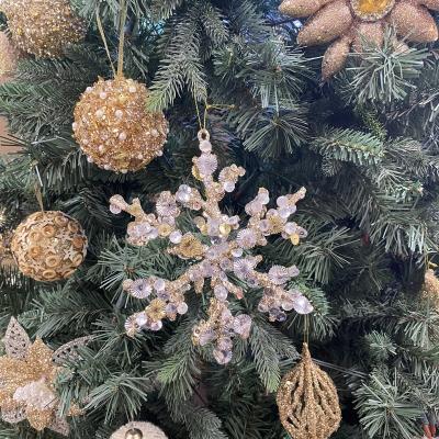 China New 2022 Environmental Friendly Gold Silver Glitter Powder Plastic Snowflake Christmas Ornaments Hanging Christmas Tree Decoration Pendant for sale