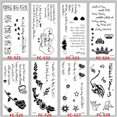 China New Fashion Temporary Arabic Letter Tattoo Element Waterproof Temporary Arabic Letter Designs Sticker for sale