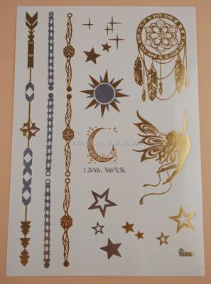 China VT314/Eco-friendly Temporary Sun/Moon/Star/Bird Temporary Flash Tattoo Designs Gold Foil Metallic Tattoos for sale