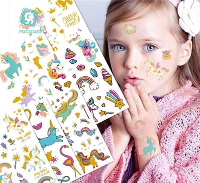 China New Arrival Temporary Cartoon Children's Gold Metallic Body Flash Tattoos With Unicorn Designs For Kids Glitter Tattoo for sale