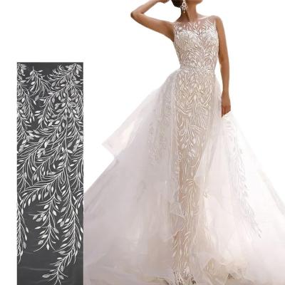 China Viable Custom Exquisite White Bridal Lace Dress Simple Design Sequin Tulle Embroidery Lace Fabric for sale