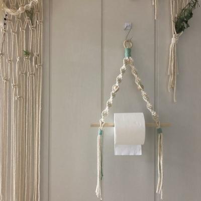 China Central Institute of Statistics Nordic style wall hanging stick cotton rope storage shelf bedroom living room toilet hand-woven decoration for sale