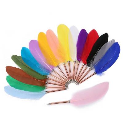 China office & Natural Feather Quill Ballpoint Pen Goose Pen Colorful Feather Shape School Pen With Custom Logo for sale