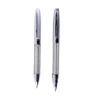 China office & School Pen Customized LOGO Stainless Steel Wire Braid design with cross crimp pipe metal ballpoint pen for sale