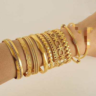 China TRENDY Ladies Women Jewelry Gold Expandable Inspired Designer Bangle Stackable Cable Wire Stainless Steel Open Cuff Bangle Bracelet for sale