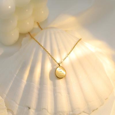 China TRENDY Custom LOGO 18K Gold Plated Stainless Steel Charm Jewelry Irregular Oval Coin English Letter Pendant Necklaces for Women for sale