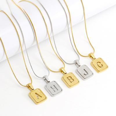 China CLASSIC Fashion Stainless Steel letter A-Z Necklace 18k Gold Plated Titanium Steel Hollow Sand Pressed Surface Pendant Necklace for sale