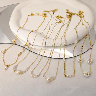 China TRENDY High Quality Statement Women Fashion Choker Necklace 18k Gold Stainless Steel Chain Pearl Jewelry Pendant Necklace for sale