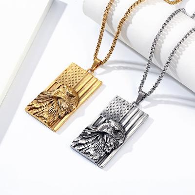 China TRENDY Stainless Steel Military Brand Fashion Pendant Necklace Star Spangled Flag White Headed Eagle Necklace for sale