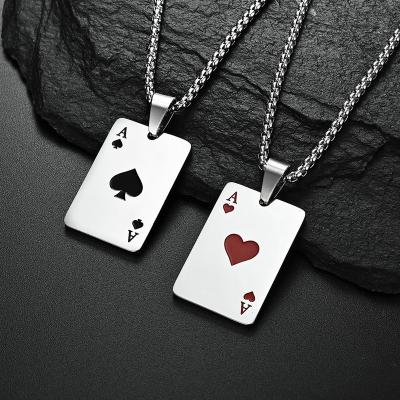 China Hiphop Red Peach A Spade A Titanium Steel Pendant Playing Card Personality Lucky Necklace for sale