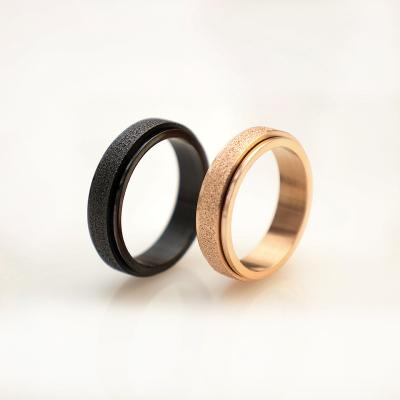 China TRENDY Titanium Steel Frosted Ring Rotatable Pressure Reducing European And American Fashion Stainless Steel Couple Ring for sale