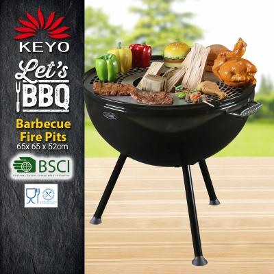 China F17 Stocked KEYO 2 in 1 Modern Outdoor Garden Glaze Firepits Charcoal Wooden Sphere BBQ Fire Pits for sale