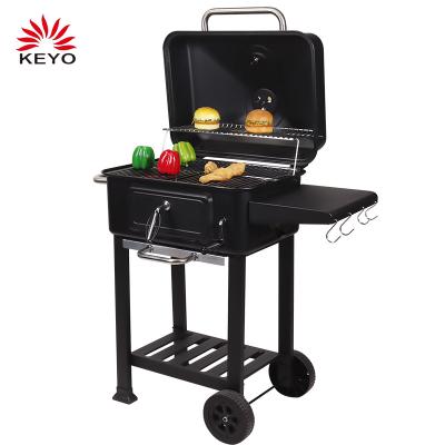 China Adjustable Height F01 KEYO Hot Selling 24 Inch Black German Luxury Outdoor Garden Cart Charcoal BBQ Grill With Single Shelf for sale