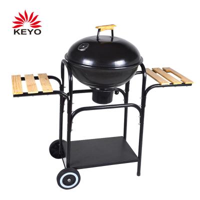 China Easily Assembled Exceptional Quality Kettle Charcoal Barbecue Trolley Grill Heavy Duty Grill With Wooden Side Table for sale