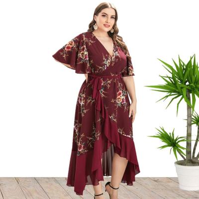 China Newest Design Anti-Static Dress Women's Summer Long Casual Dress 2021 Plus Size V-Neck Irregular Design Women Wholesale for sale