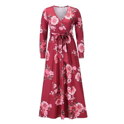 China Breathable Colorful Running Maxi Women Dress Fashion Floral Long V-Neck Sheath Long Breathable Wholesale Women Beach Dress for sale