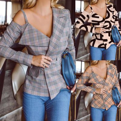 China Wholesale Autumn Winter Fashion Anti-Shrink V-Neckline Printed Suit Women Coat Small Office Jackets for sale