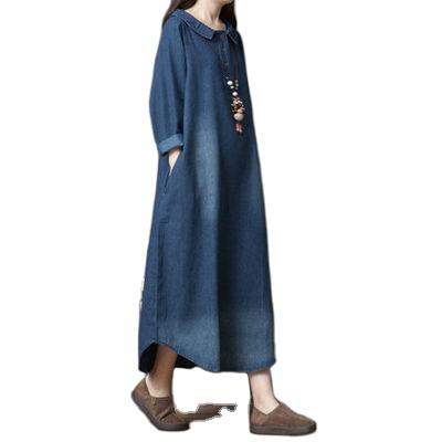 China 2021 Women's Long Sleeve Comfortable Denim Dress New Korean Style Loose Casual Large Size Breathable Fashion for sale