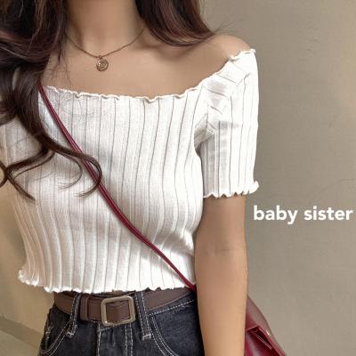 China 2022 summer version lower knitwear new Korean wholesale breathable one-shoulder short-sleeved T-shirt for sale