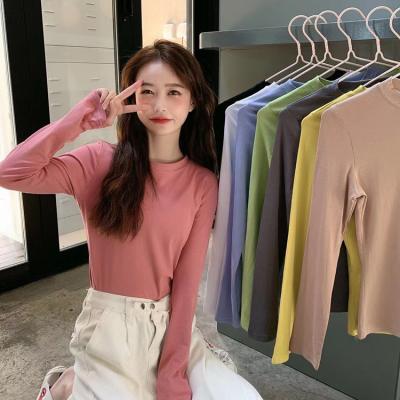 China 2022 Pure Anti-Wrinkle Anti-Wrinkle T-shirt Spring Autumn New Long Sleeve Slim Color Show All Match Inside Plain Round Collar Top for sale