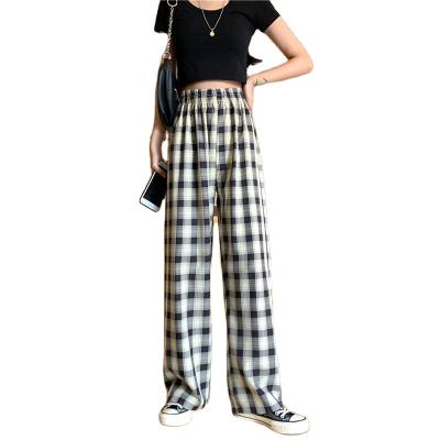 China Newest Design Anti-Wrinkle Anti-Wrinkle Wide Leg Pants 2021 New Fashion Summer Wide Leg For Women High Waist Casual Elastic Plaid Loose Long Pants for sale