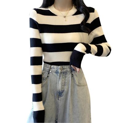 China 2022 Korean thin striped version spring autumn long sleeve anti-shrink anti-shrink body knit T-shirt bottom shirt for sale