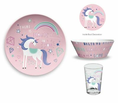 China Durable pink 3 pcs kids melamine dinnerware sets customized factory supply wholesale cookware sets durable melamine dinnerware sets for sale