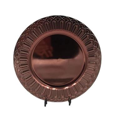 China Pursuit Dish Confirmed Reusable Wedding Rose Gold Charger Plates Wedding Decoration for sale