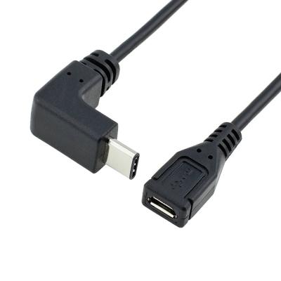 China Black Usb2.0 Right Angel Usb Type C To Micro Usb Cable With Bare Copper Raw Cable for sale