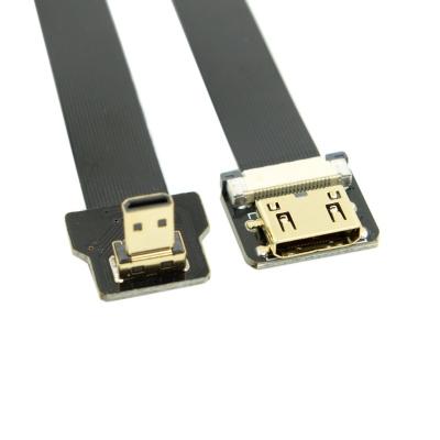 China 90 Degree Down Angled To Straight Micro HDMI Male To Mini HDMI Female Flat Cable for sale