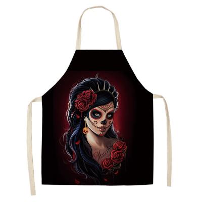 China Personality Border Print Fashion Apron Halloween Cotton Cleaning Neck-hanging Canvas Sleeveless Apron for sale