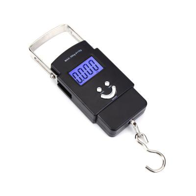 China Stainless Steel European Style Electronic Scale Mini Luggage Scale 50kg Portable Hook Fold Black for sale