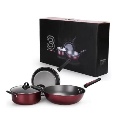 China Sustainable High Quality Iron 3 Piece Cheap Kitchen Cookware Non Stick Pot Set for sale