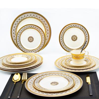 China Viable Luxury Pure Bone China Tableware Gold Style Bone China Tableware Royal Dinner Sets Decoration for sale