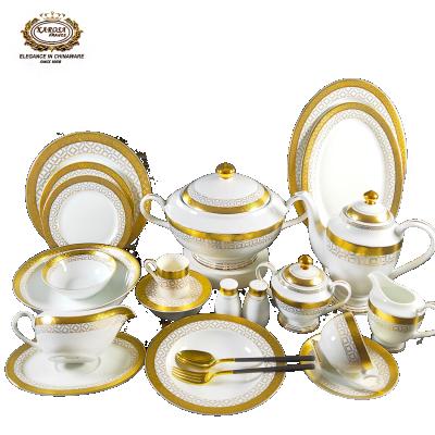 China Elegant Bone China Ceramic Dinner Set Viable Real Embossed Gold Ceramic Dinner Sets for sale