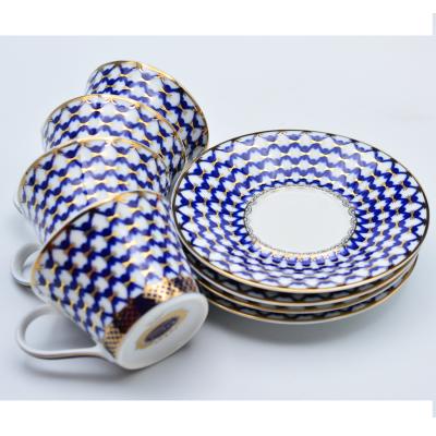 China New Sustainable Royal Kind Gold Cup / Saucer Set Unerglazed Blue Color Coffee Mug for sale